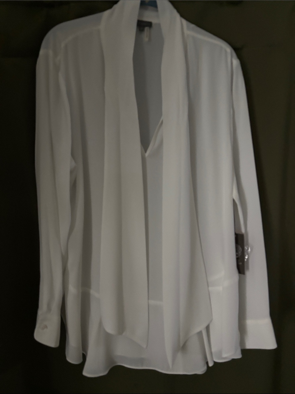 Vince Camuto White Blouse Draped Front with Key Hole Neck and Long-Sleeves